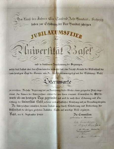 Bernoullianum_Universit&auml;ts-Archiv_II_7_Schenkungsurkunde_der_Sternwarte